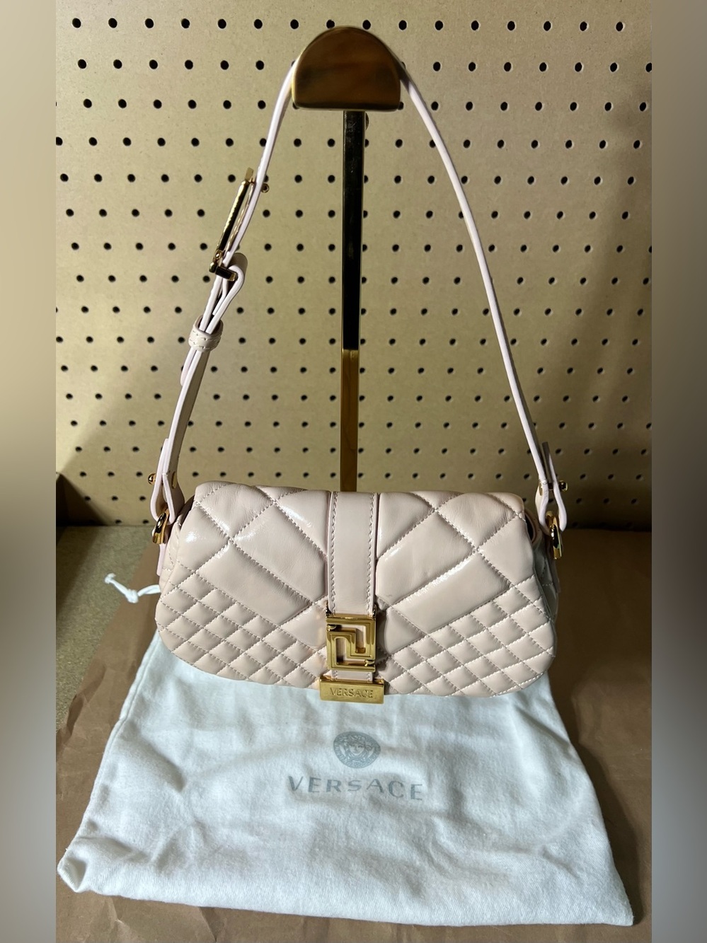 Versace Mini Greca Goddess Quilted Leather Purse in light/pale pink! W/ dust bag